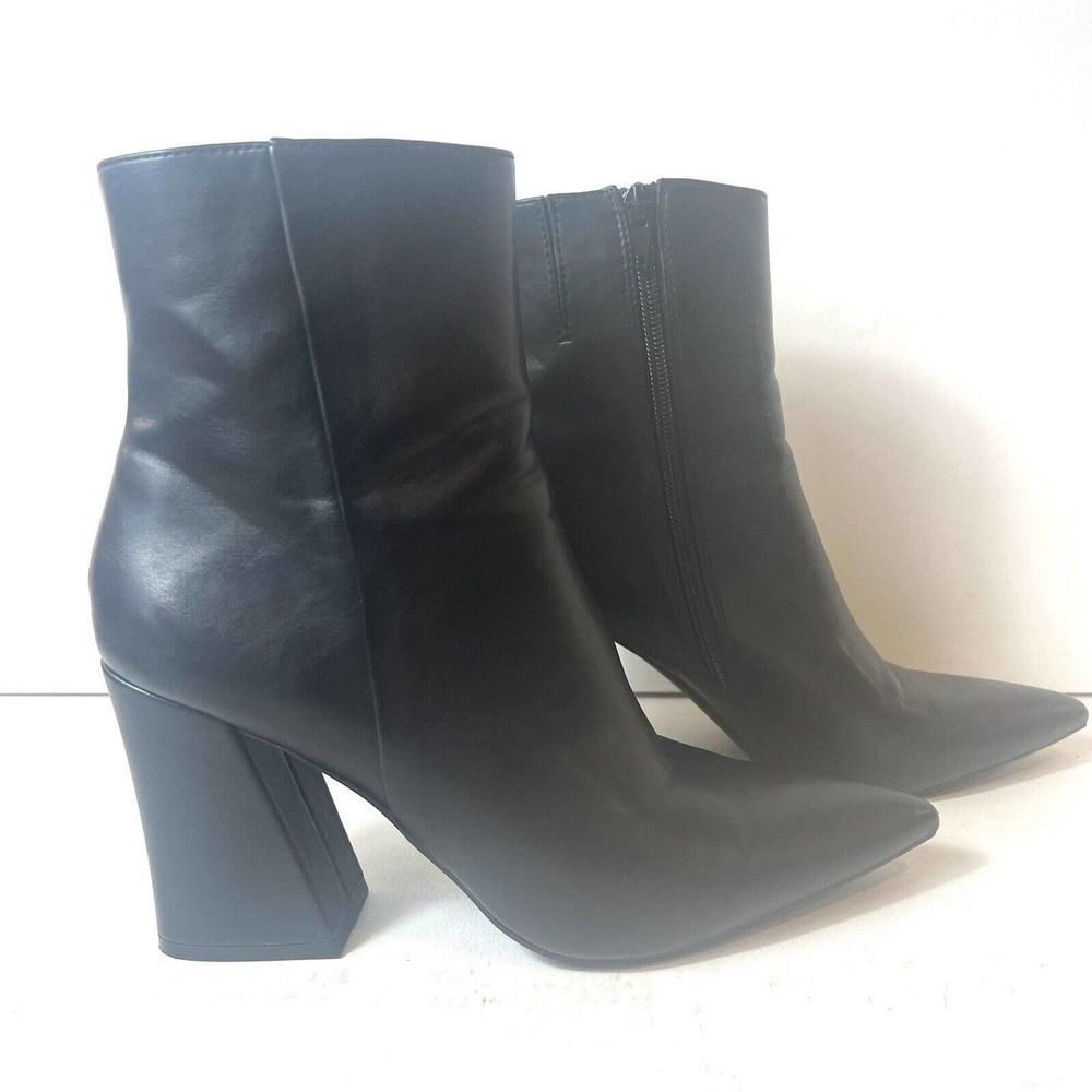 Madden Girl Fashion Boots Black Faux Leather Womens 9.5M Square Heel Pointed Toe - Picture 4 of 12